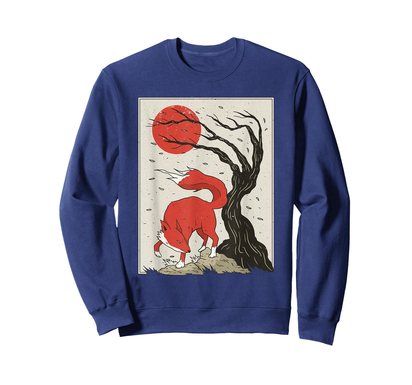Japanese Style Painting Of The Fox, Tree And Sun T-Shirt