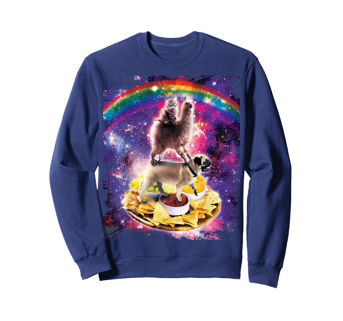 Space Cat Llama Pug Riding Nachos T-Shirt
