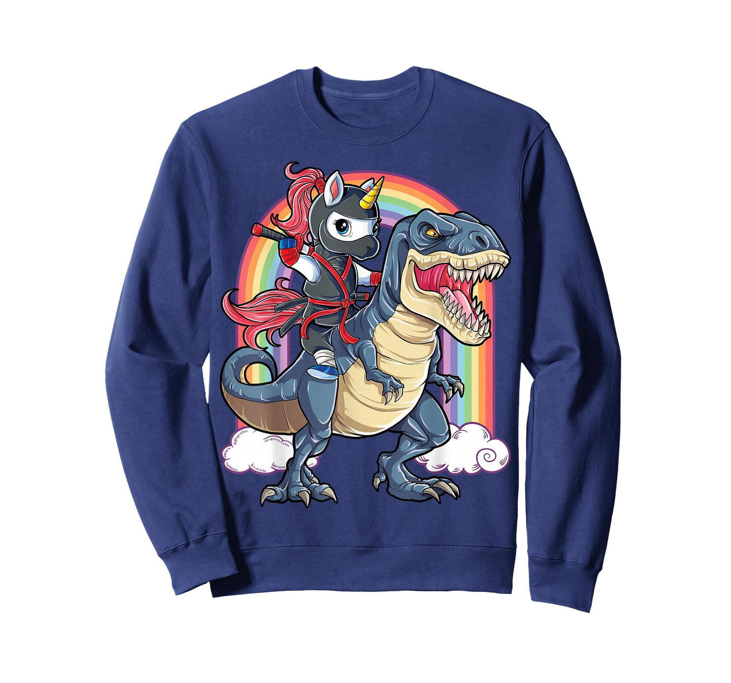 Ninja Unicorn Riding Dinosaur T Rex Funny Men Women Rainbow T-Shirt Small