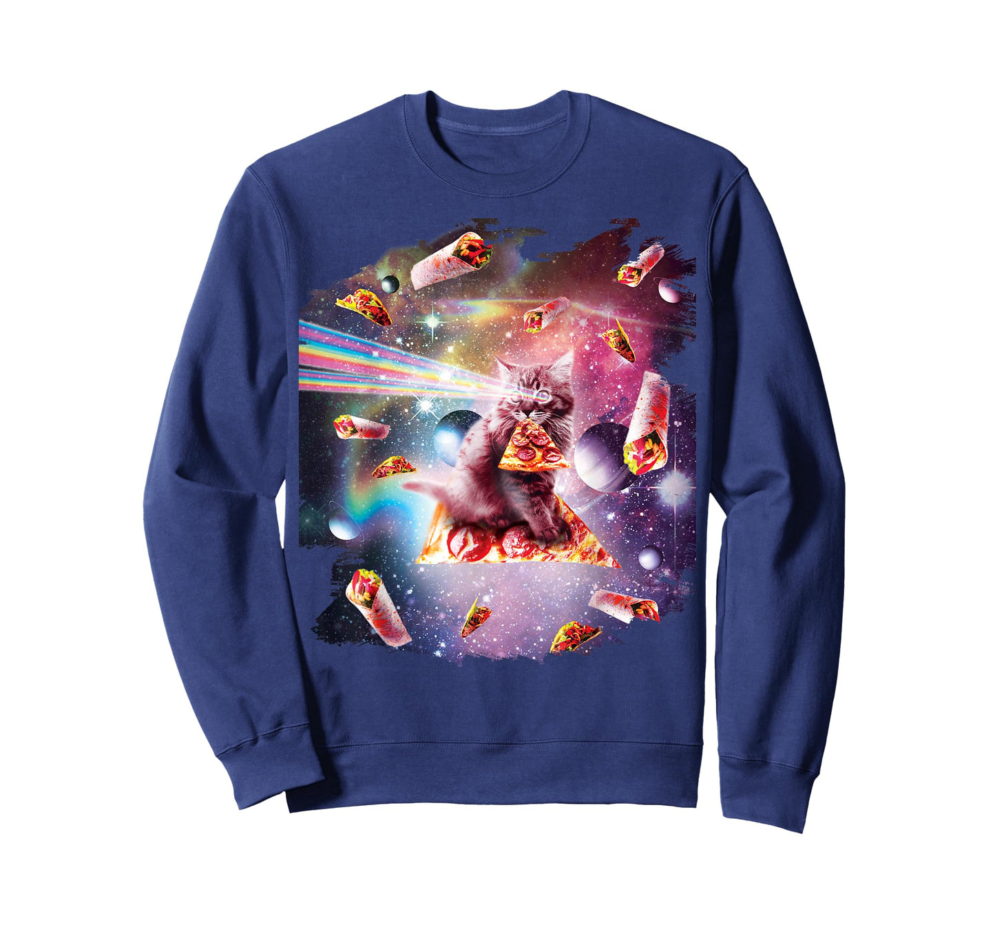 Outer Space Pizza Cat - Rainbow Laser, Taco, Burrito T-Shirt