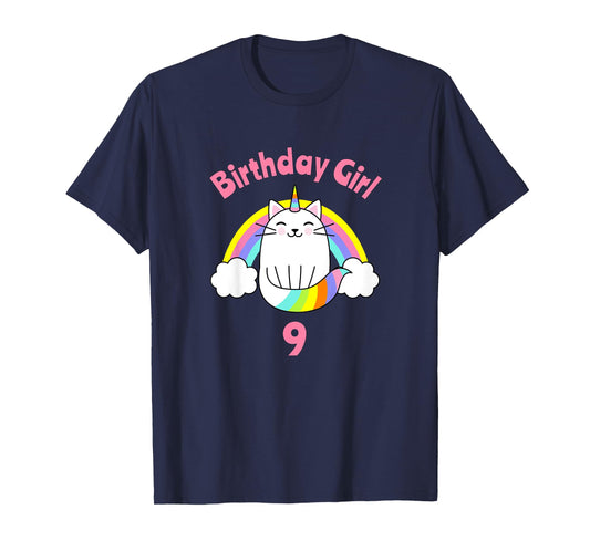 Kids Birthday Girl for Girls T-Shirt 9 Year Old 9th Party Nine