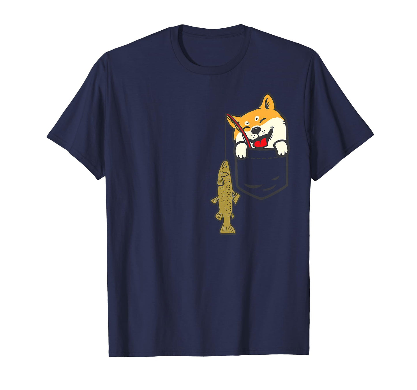 Pocket Shiba Inu Dog Fishing Cute Japanese Fisherman Gift T-Shirt