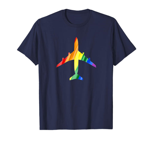 Airplane Rainbow Gay Flag Flight Attendant T-Shirt