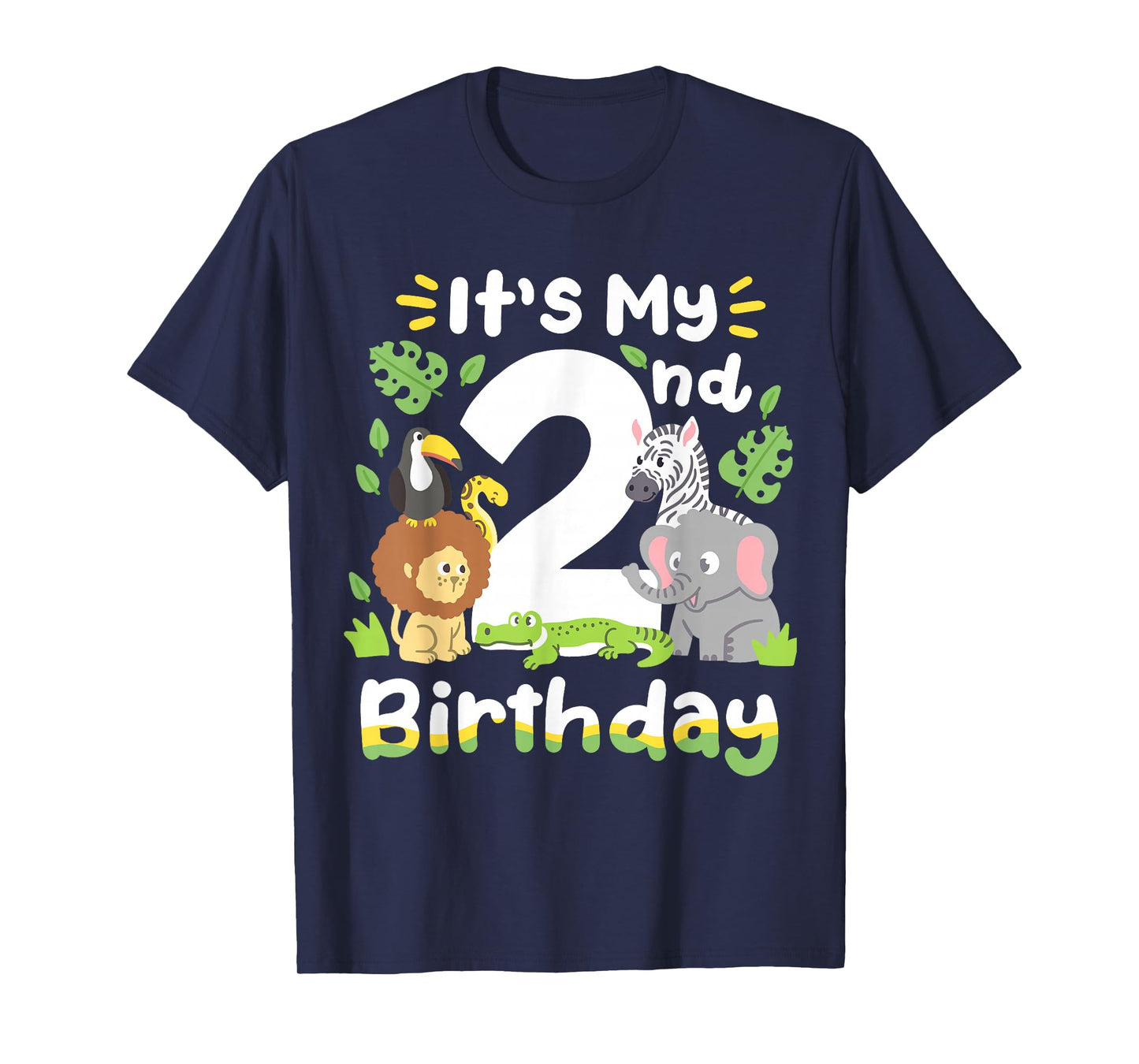 Jungle Safari 2nd Birthday Zoo Animal Two Years Old Kids T-Shirt