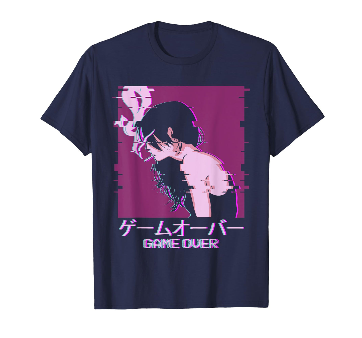 Japanese Vaporwave Sad Anime Girl Game Over Aesthetic T-Shirt
