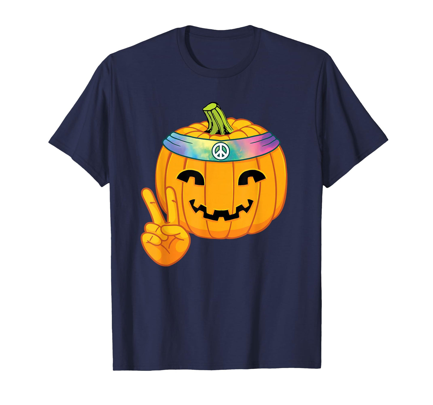 Hippie Halloween Pumpkin Peace Sign Hand Headband Tie Dye T-Shirt