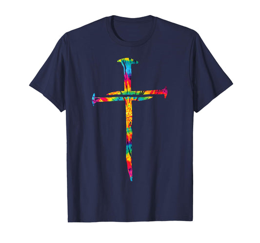 Christian Jesus Nail Cross Tie Dye Rainbow Bible Religious T-Shirt