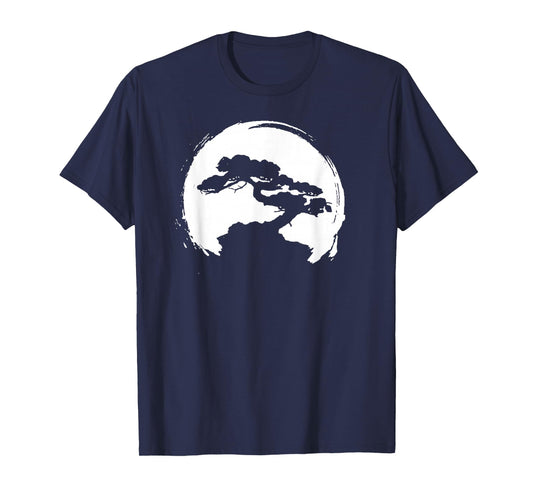 Vintage Bonsai Tree Shadow Picture Retro Zen Circle T-Shirt