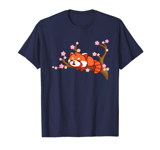 Funny Red Panda Kawaii Japanese Cherry Blossom Flower Gifts T-Shirt Small
