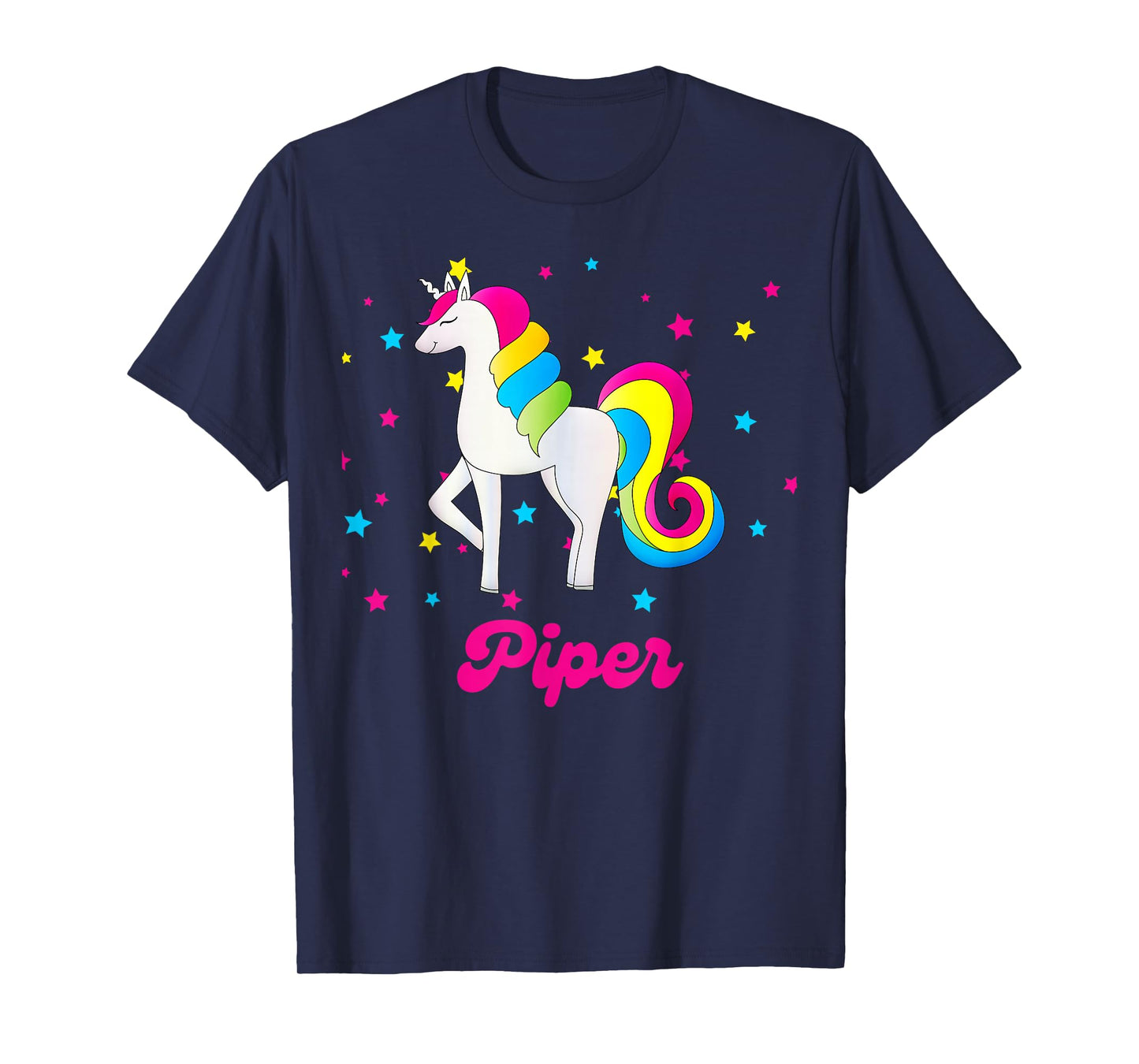 Cute Rainbow Unicorn Pink and Blue Personalized Piper T-Shirt