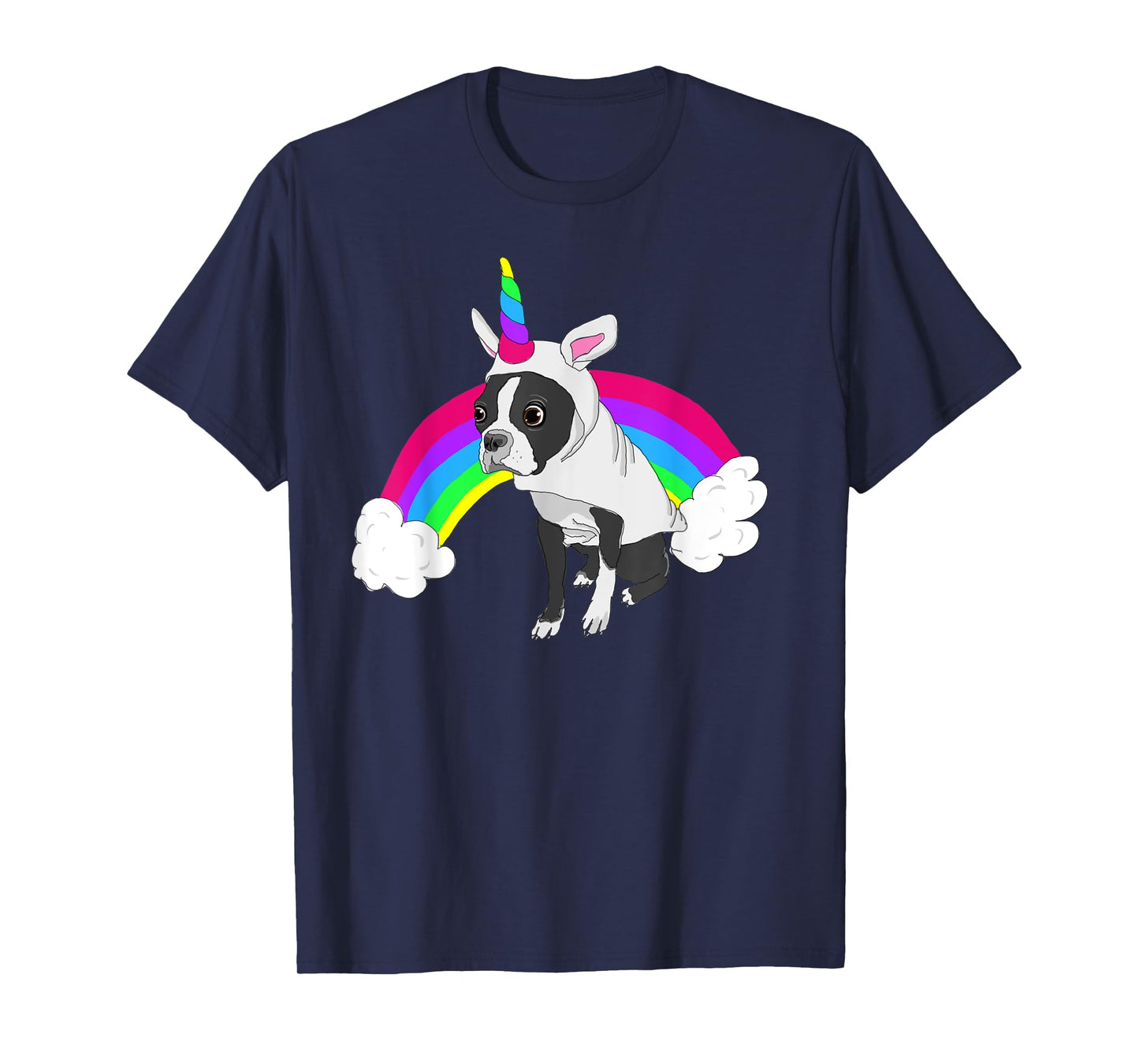 Cute Boston Terrier Unicorn Rainbow T-Shirt