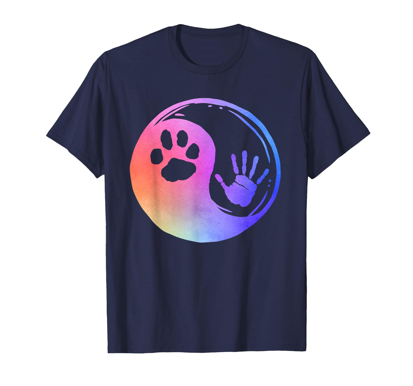 Dog Cat Paw Print Hand Yin Yang Rainbow Pawprint Hand Print T-Shirt