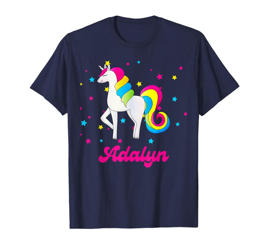 Cute Rainbow Unicorn Pink and Blue Personalized Adalyn T-Shirt