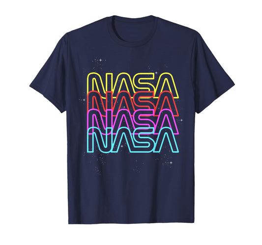 NASA Neon Rainbow Repeat Text Logo T-Shirt