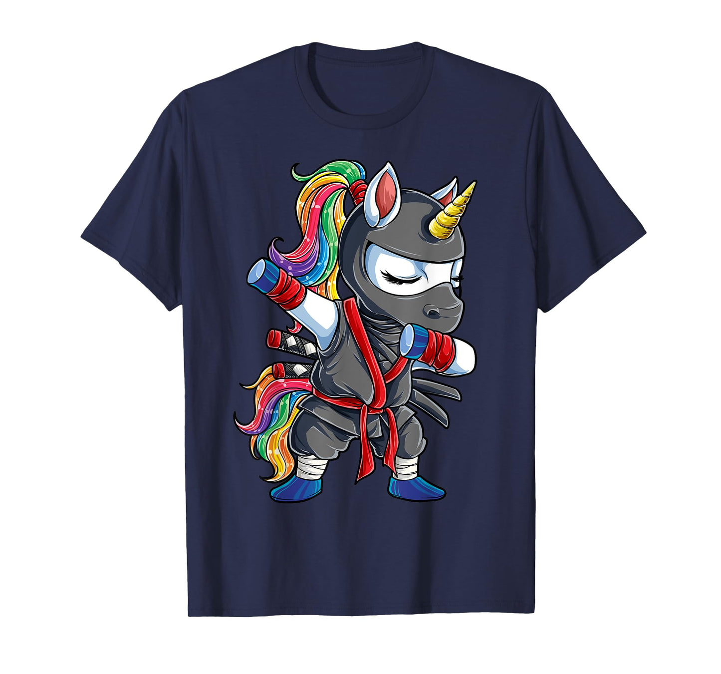 Dabbing Ninja Unicorn T Shirt Girls Rainbow Martial Arts Tee T-Shirt