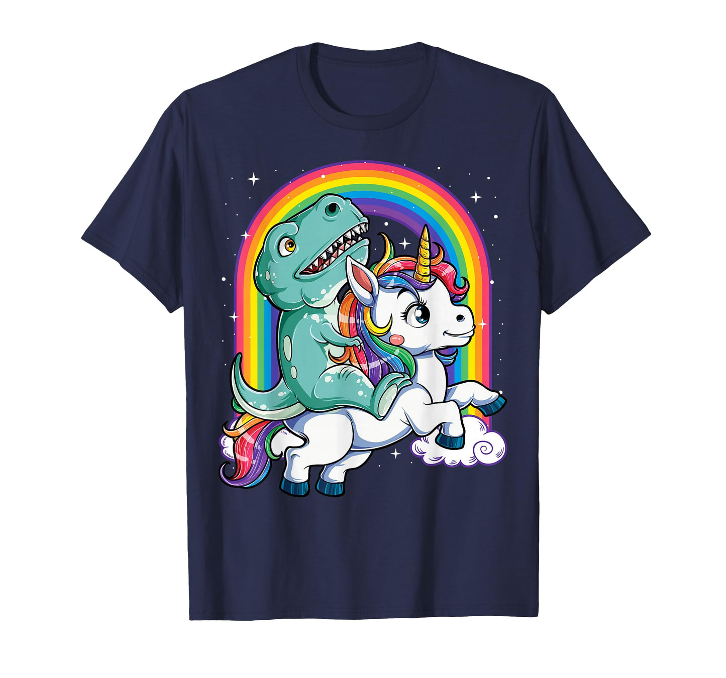 Dinosaur Riding Unicorn Funny T-rex Boys Men Rainbow Galaxy T-Shirt