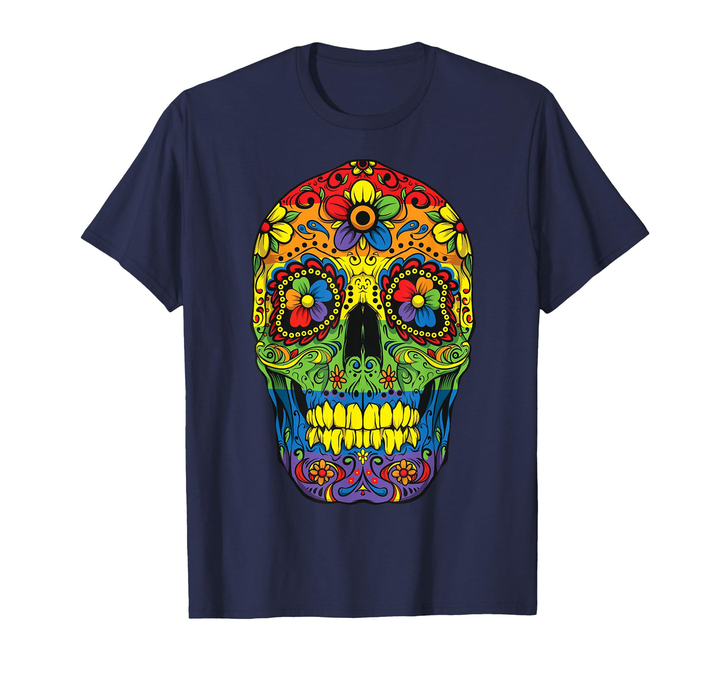Sugar Skull LGBT Gay Pride Rainbow Flag Gift Day Of The Dead T-Shirt