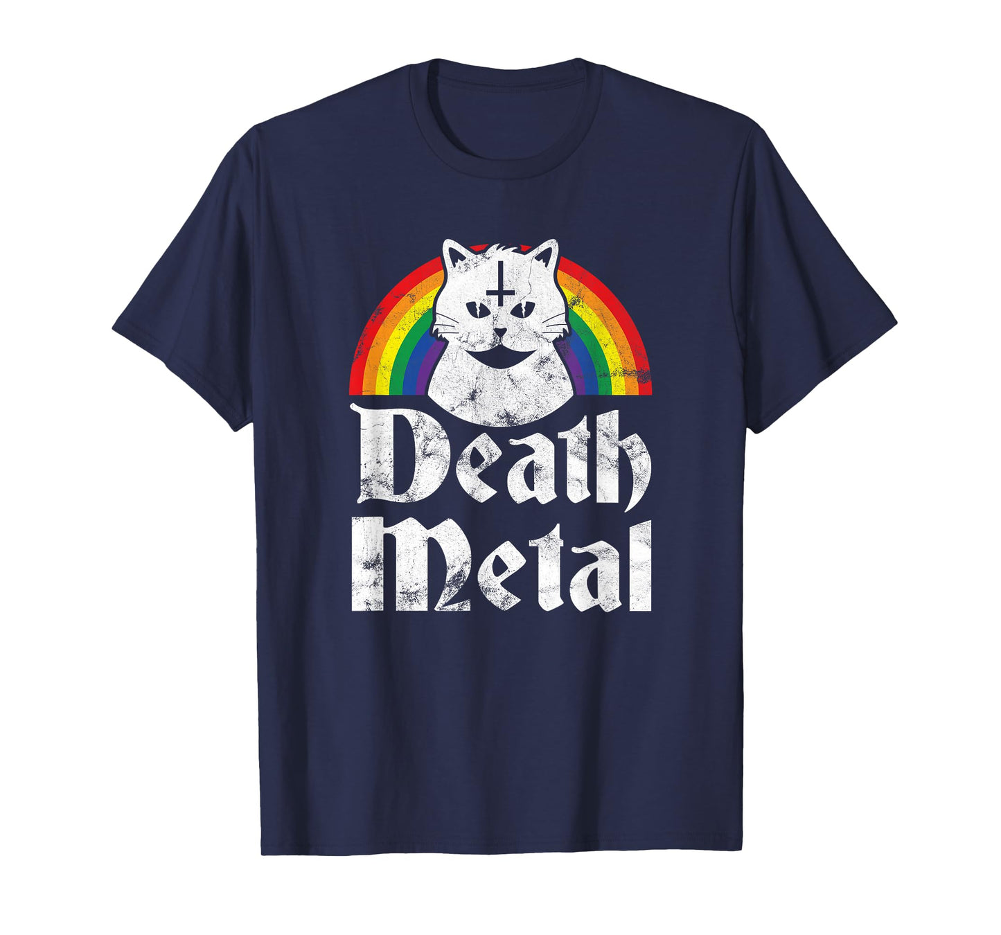 Death Metal Satanic Cat Rainbow Rock Goth Concert T-Shirt