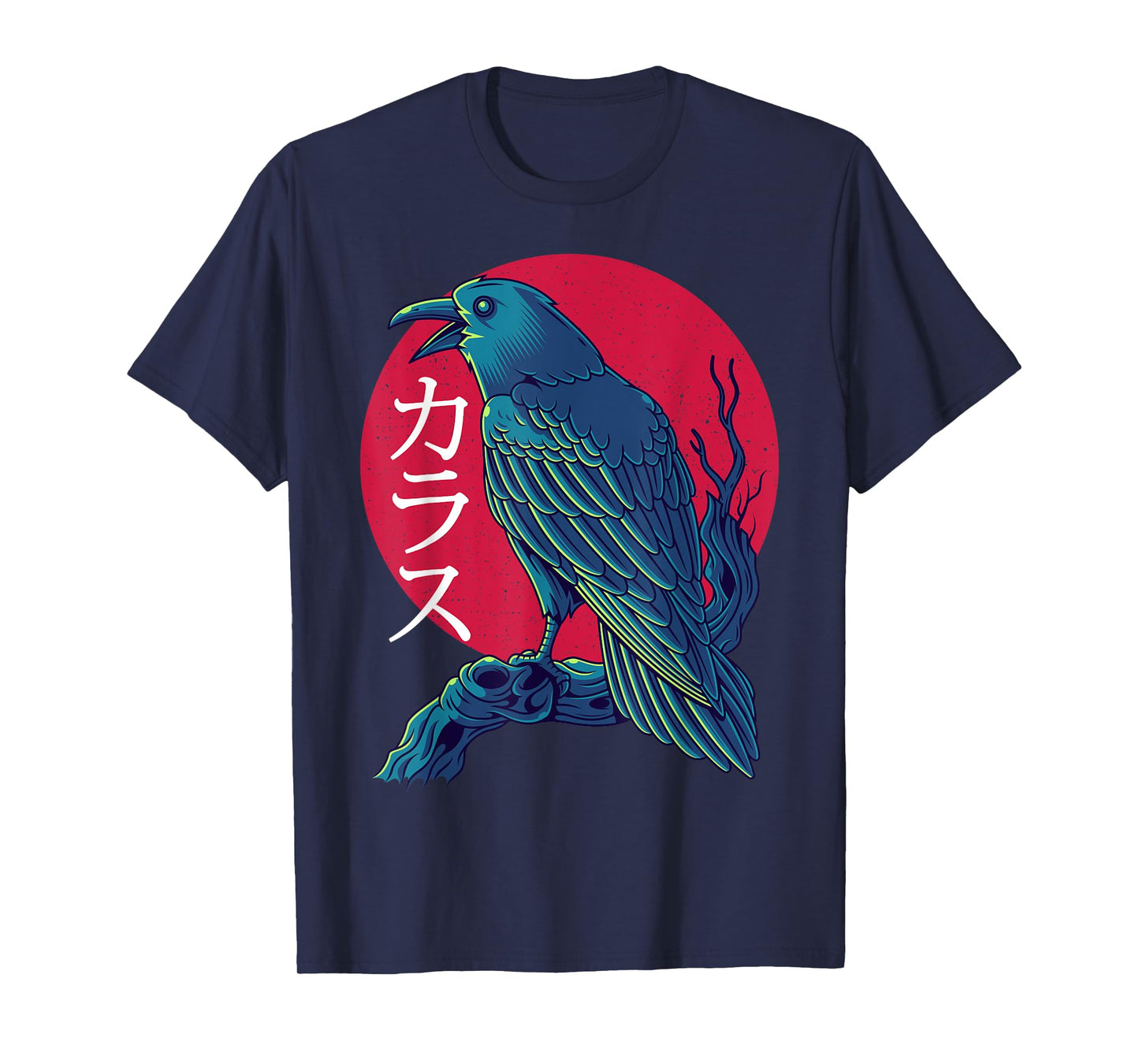 Red Moon Raven Black Crow Bird Japanese Gothic T-Shirt