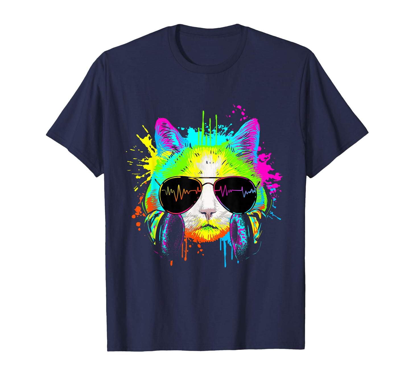 Funny Kitten Colourful Rainbow Rave Music DJ Cat T-Shirt