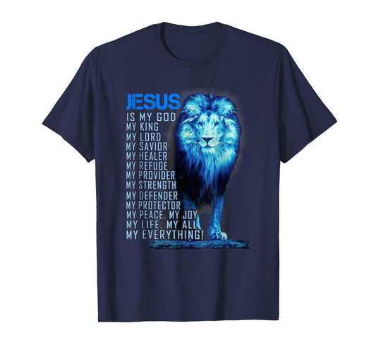 Jesus Is My God King My Lord My Savior Blue Lion T-Shirt