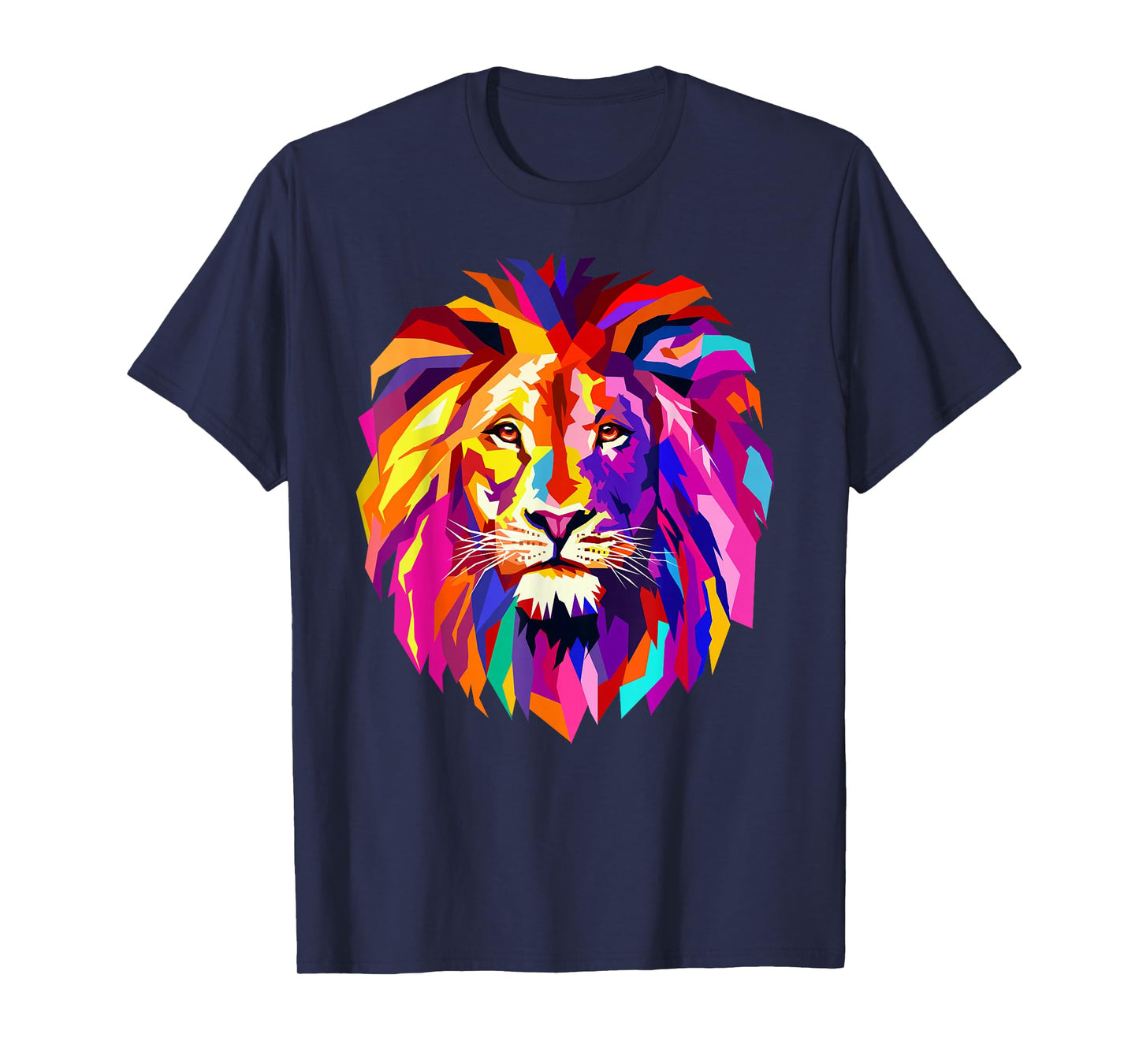 Cool Lion Head Design with Bright Colorful T-Shirt Small