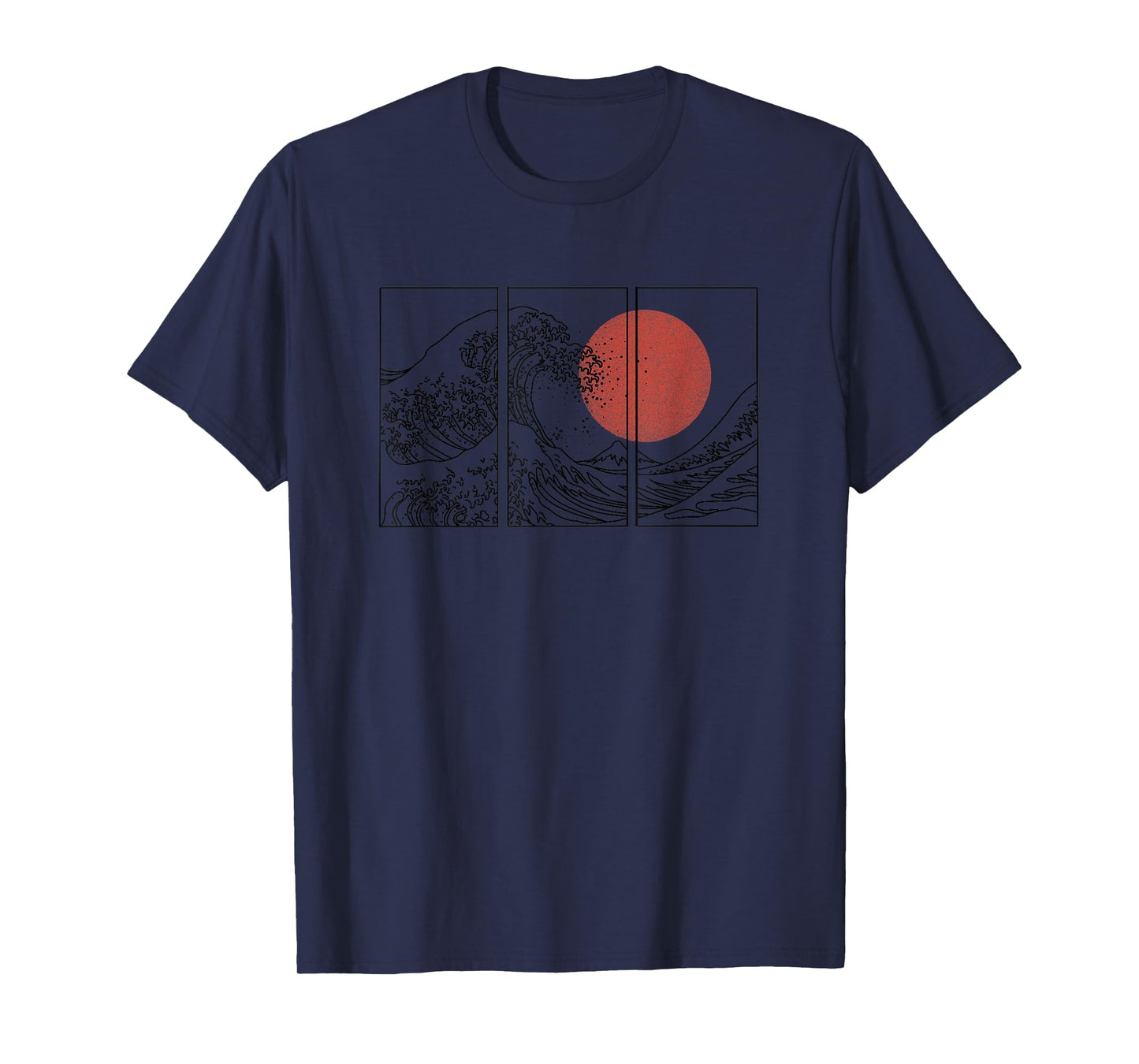 Retro Japanese Japan Flag Great Wave Outline Graphic T-Shirt