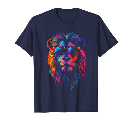 Colorful Lion with Sunglasses Bold King of The Jungle T-Shirt