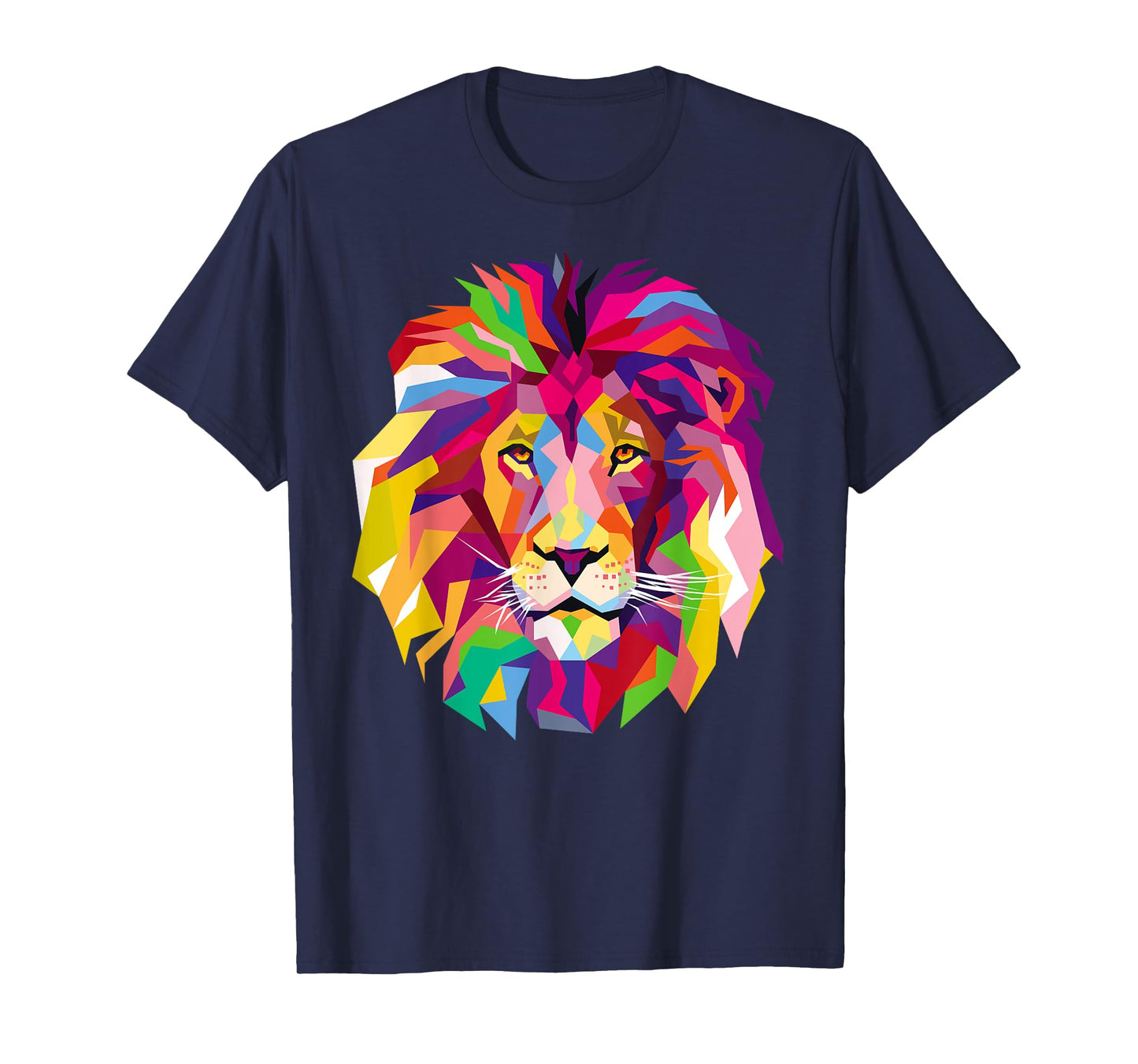Elegant, Cool Lion Head Design with Bright Colorful T-Shirt