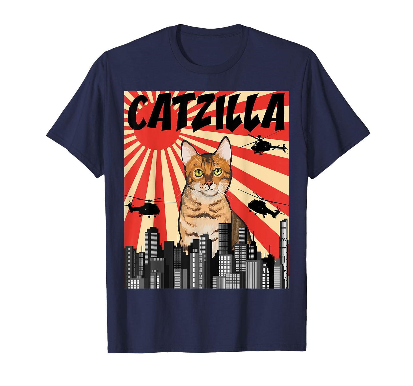 Funny Retro Japanese Catzilla Bengal Cat T-Shirt