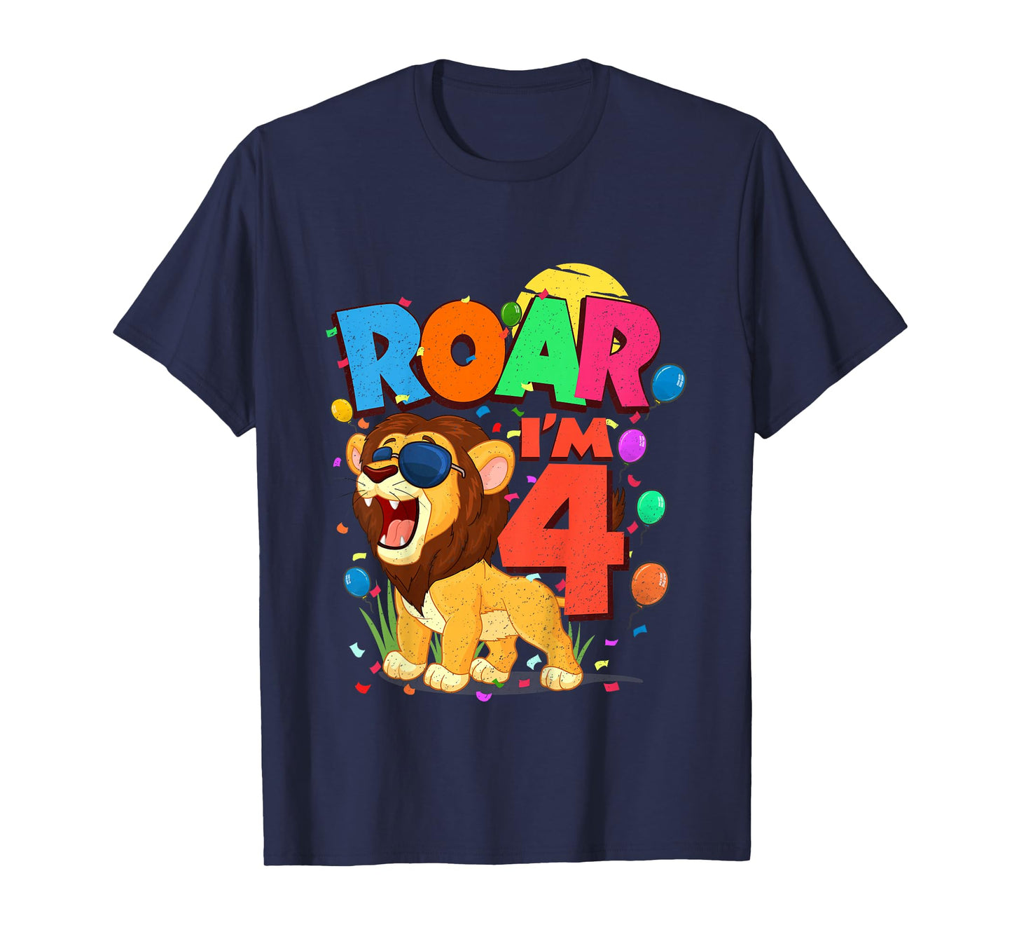 4th Birthday Roar I'm 4 Year Old Shirt Boys Lion Safari Gift T-Shirt
