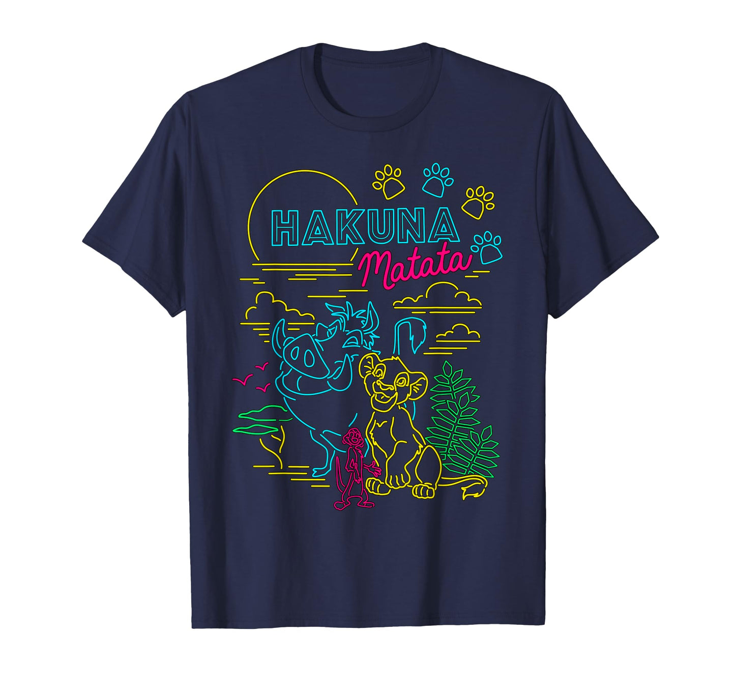 Disney Lion King Neon Outline Group Shot Sketch T-Shirt