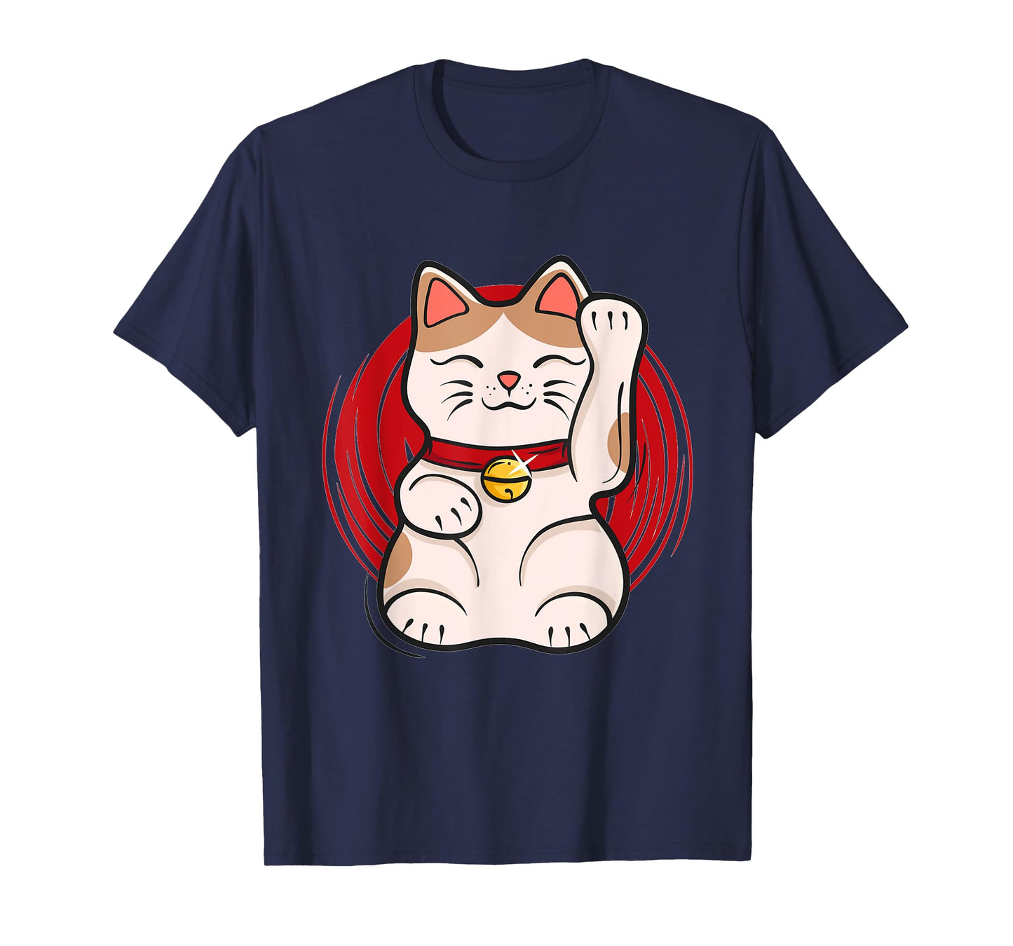 Maneki-Neko Lucky Cat Statue Waving Japanese Style Design T-Shirt