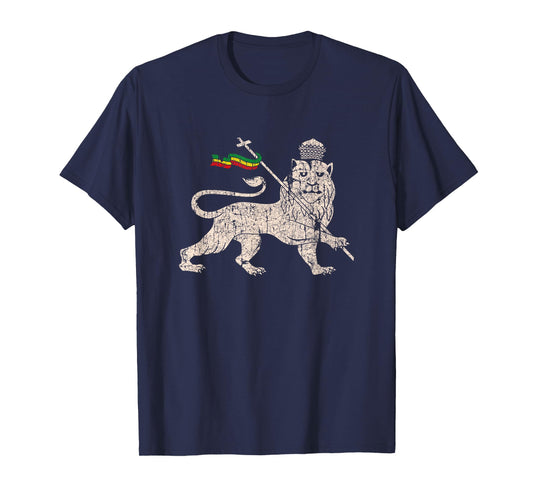 Vintage Rastafari Lion of Judah Rasta Ethiopia Flag T-Shirt