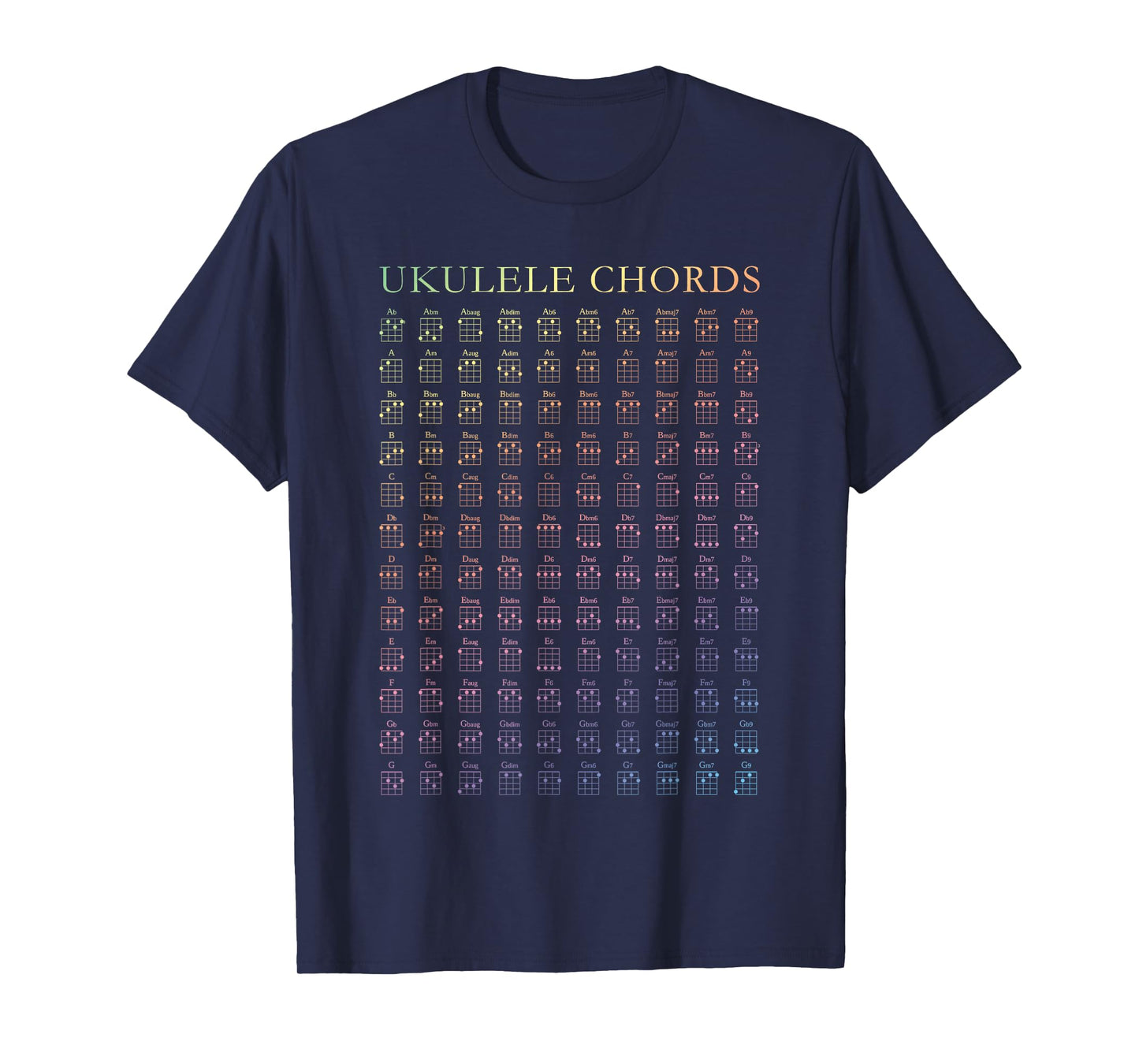 Ukulele Rainbow Chords Chart GCEA Tuning Uke Notes T-Shirt