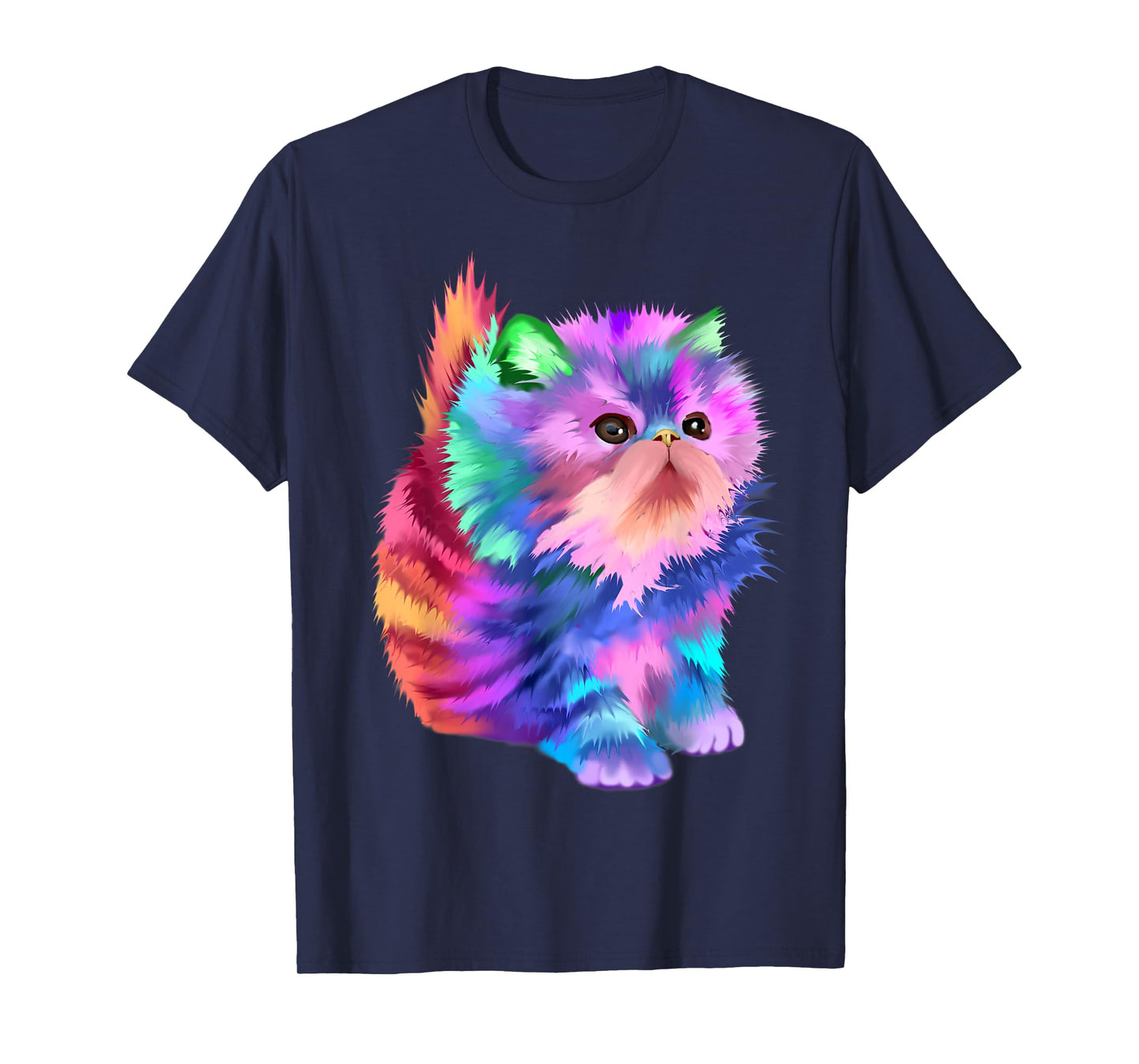 Starchild's Designs Women's Retro Rainbow Kitten Rave Psychedelic Cat T-Shirt