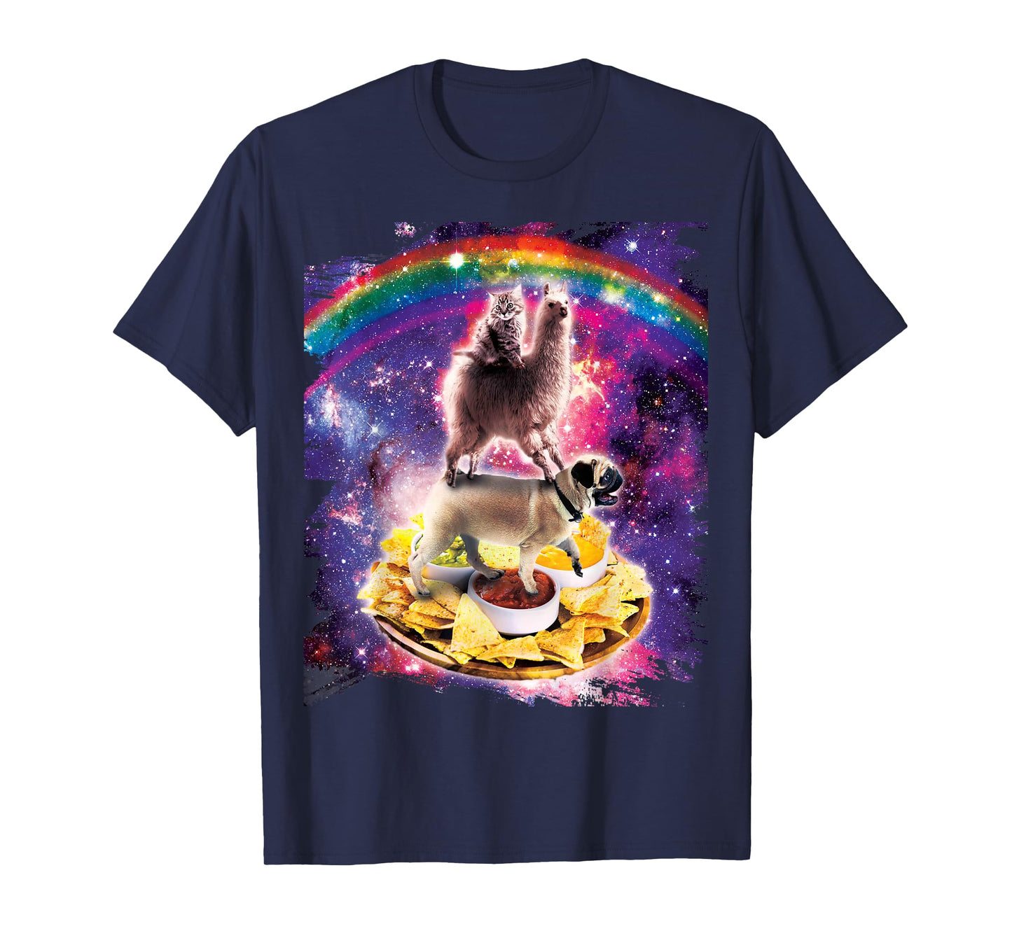Space Cat Llama Pug Riding Nachos T-Shirt