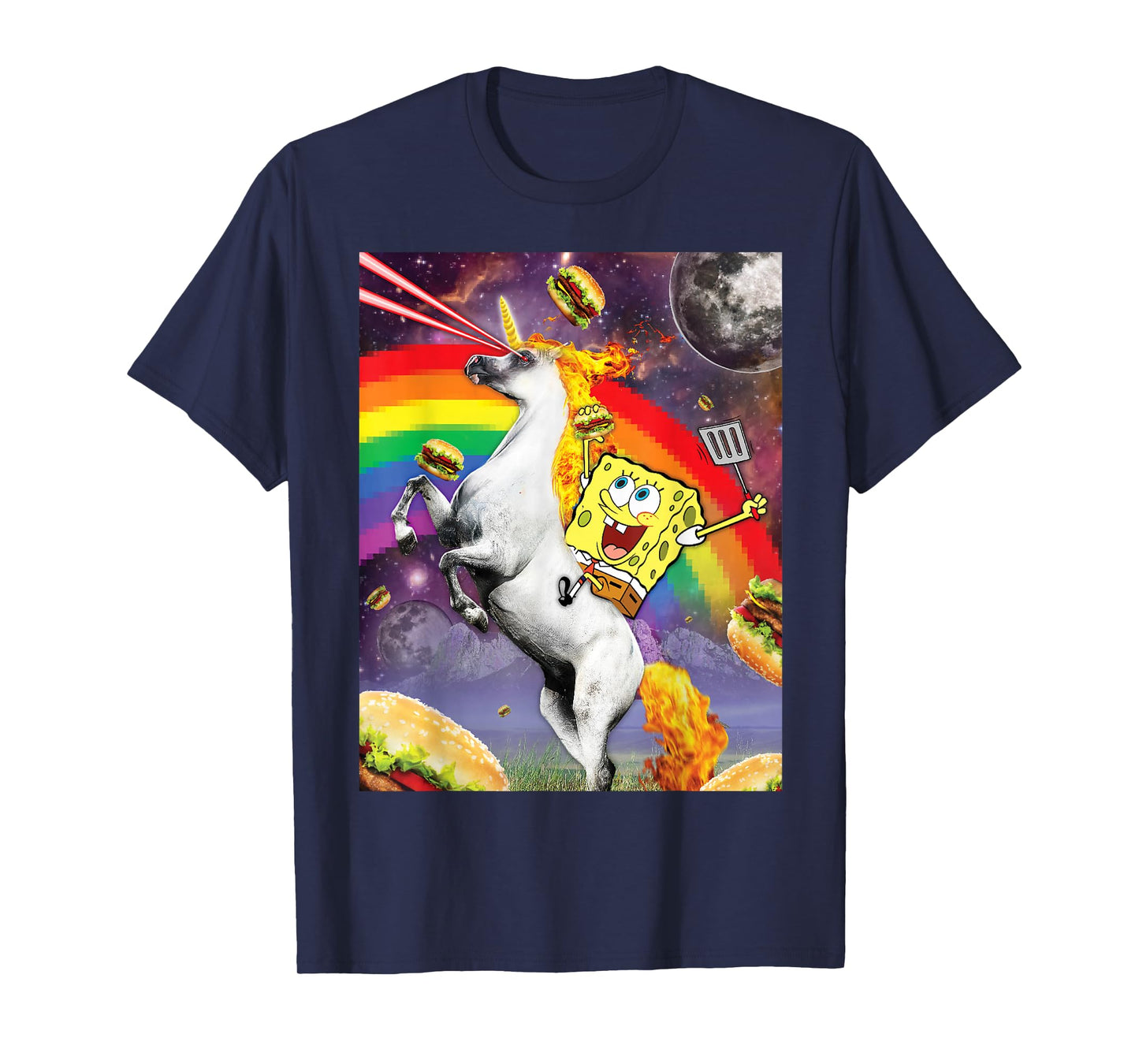 Spongebob SquarePants Unicorn Riding With Rainbow T-Shirt T-Shirt