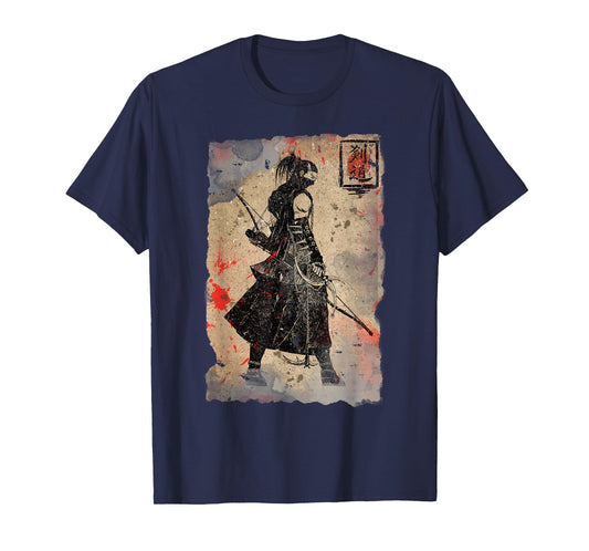 Vintage Japan Japanesse Warrior TShirt Gift Tee Samurai Japanese Retro Art Print Bushido T-Shirt Unisex-Adults Black Short Sleeve Classic Fit Cotton, Polyester Blend T-Shirt Size: Small