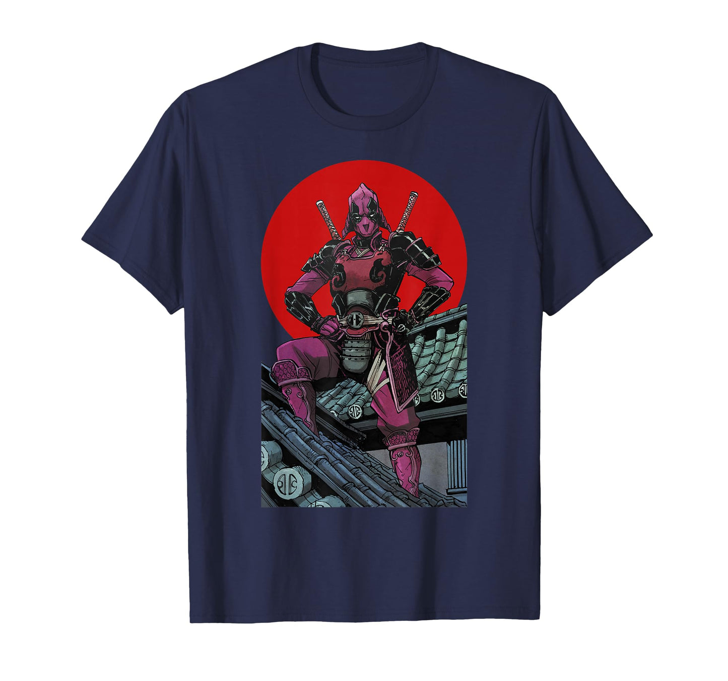 Marvel Deadpool Samurai Warrior Pose Red Sun Graphic T-Shirt T-Shirt