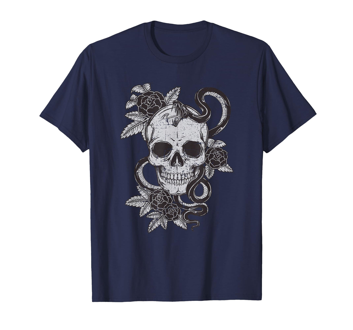 Vintage Skull Snake Rose Art Shirt Old School Tattoo Tee T-Shirt