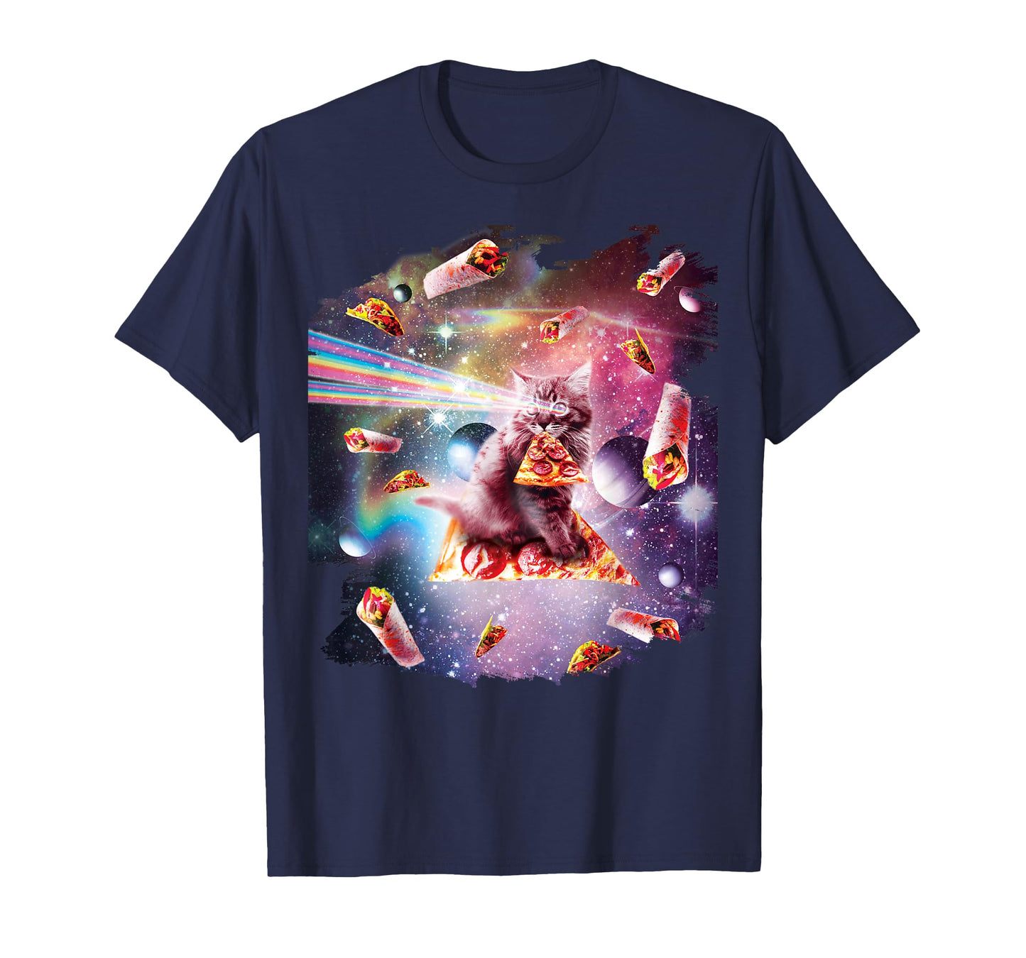 Outer Space Pizza Cat - Rainbow Laser, Taco, Burrito T-Shirt