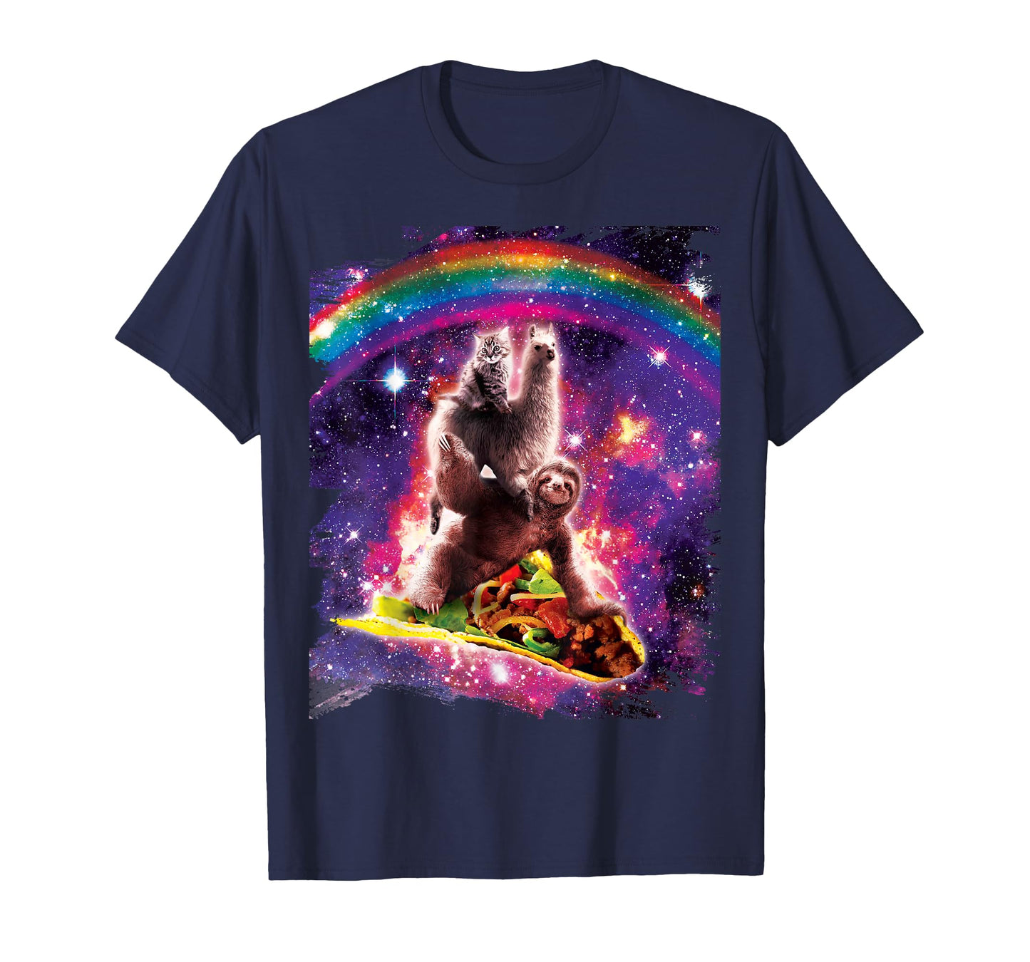 Space Cat Llama Sloth Riding Taco T-Shirt