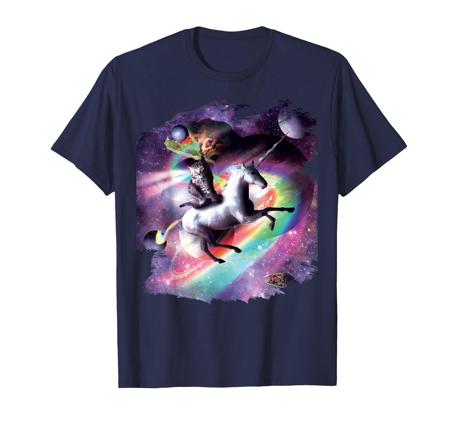 Space Cat Riding Unicorn - Laser, Tacos and Rainbow T-Shirt