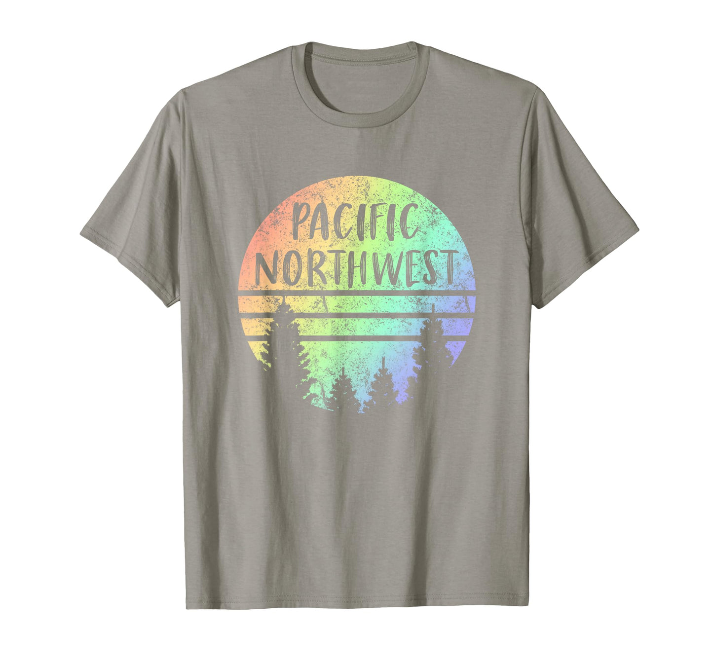 Pacific Northwest Rainbow Weathered Design Hiking Camping T-Shirt