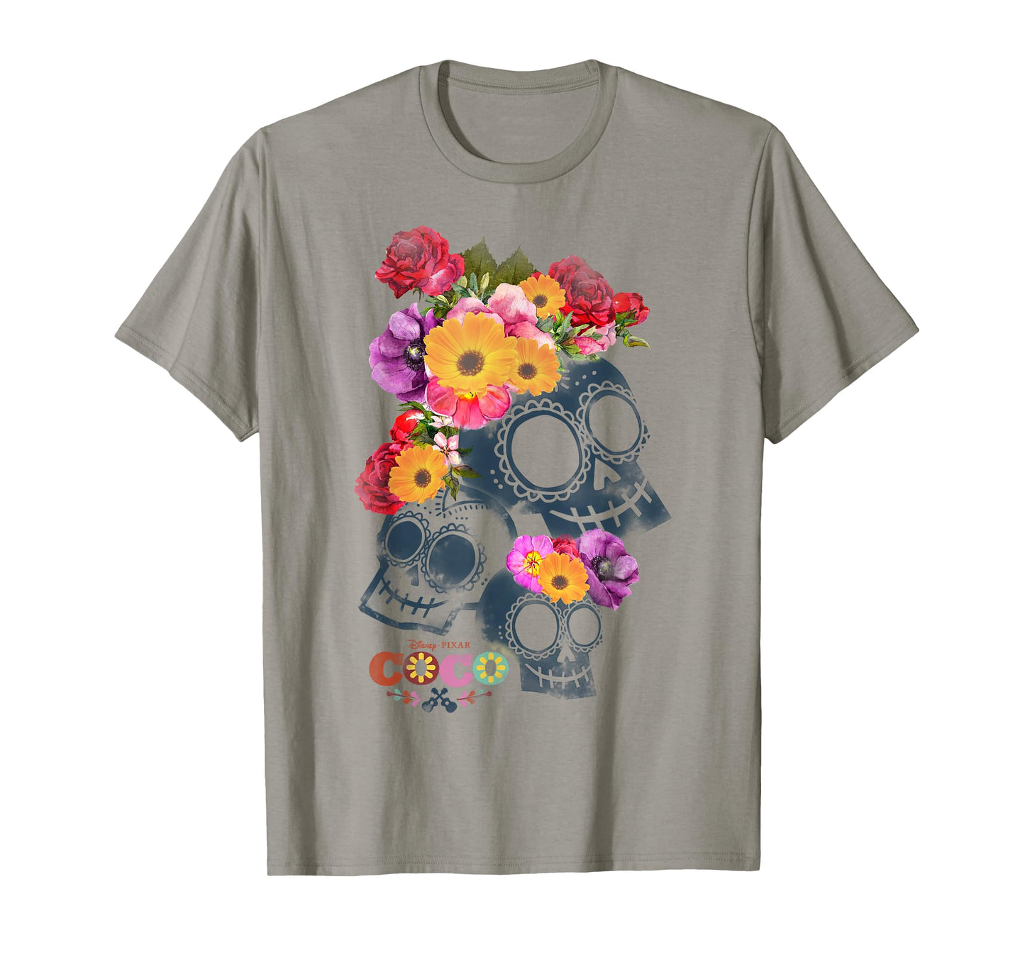 Disney Pixar Coco Calaveras Floral Skulls Rainbow Logo T-Shirt