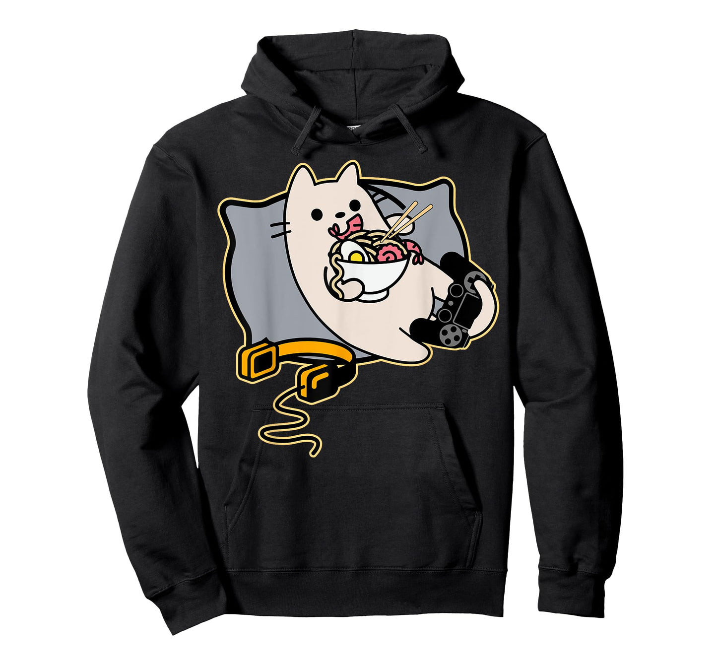 Nerdy Ramen Eating Gamer Cat Game Paused T-Shirt Small