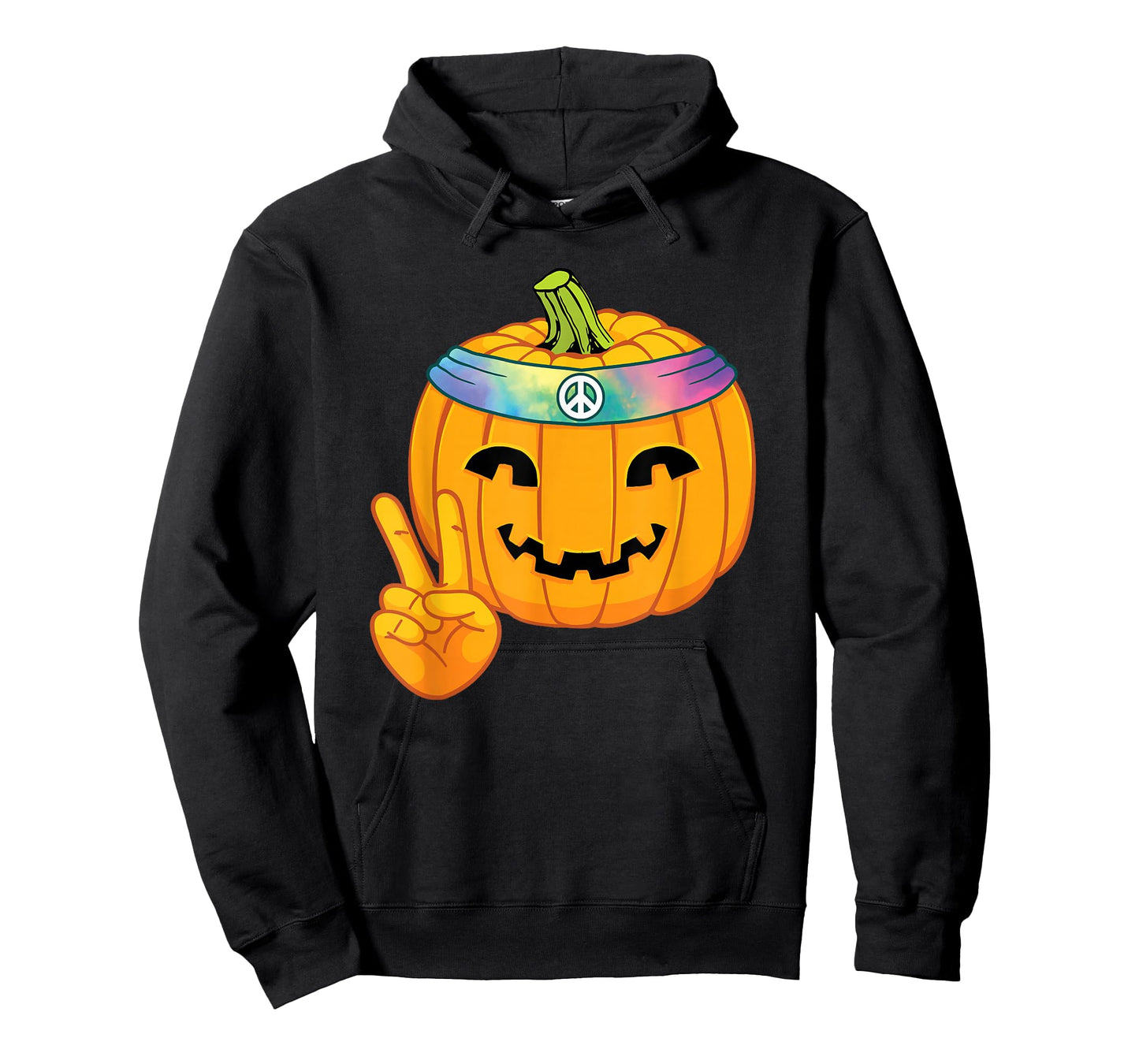 Hippie Halloween Pumpkin Peace Sign Hand Headband Tie Dye T-Shirt