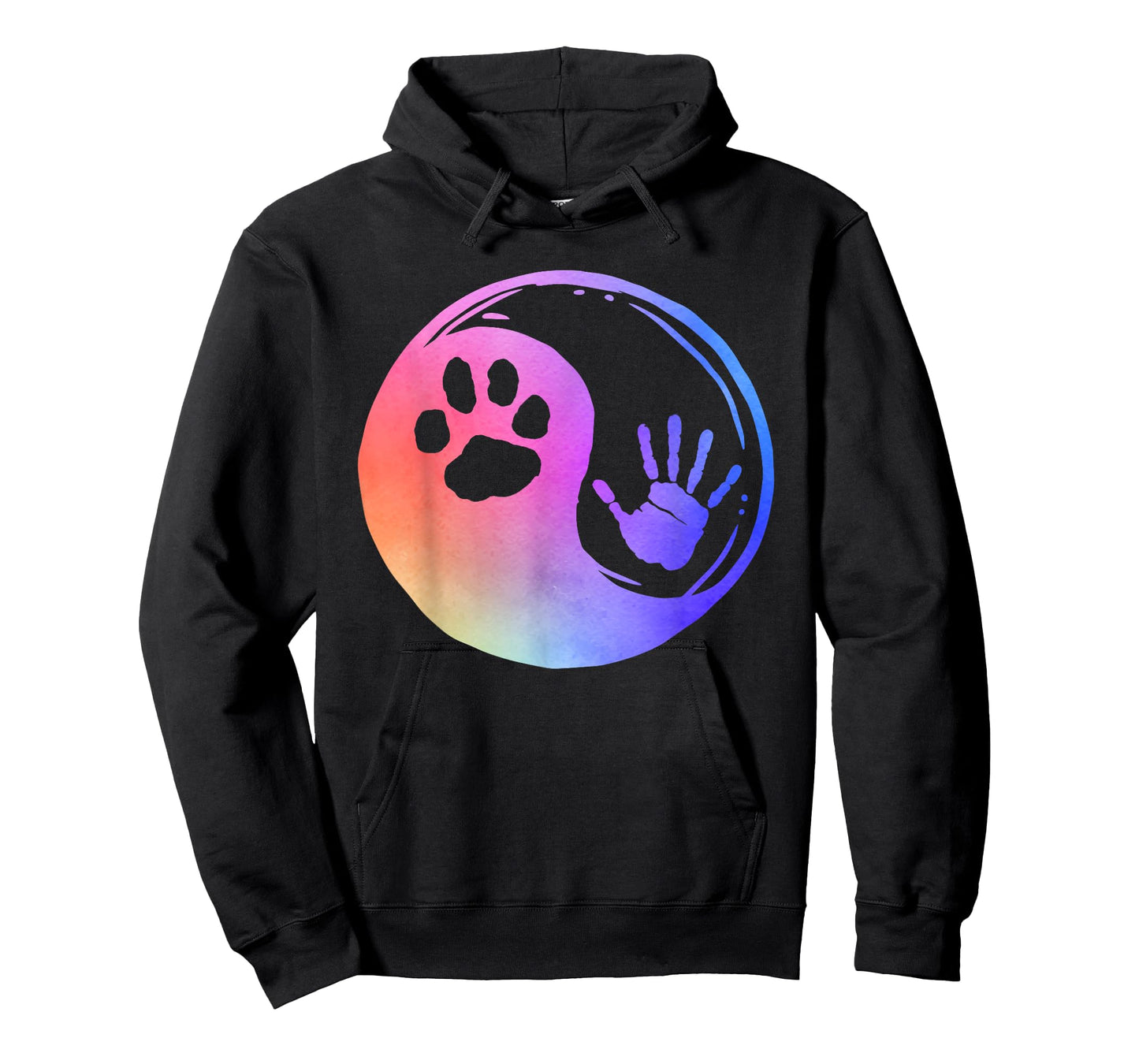 Dog Cat Paw Print Hand Yin Yang Rainbow Pawprint Hand Print T-Shirt