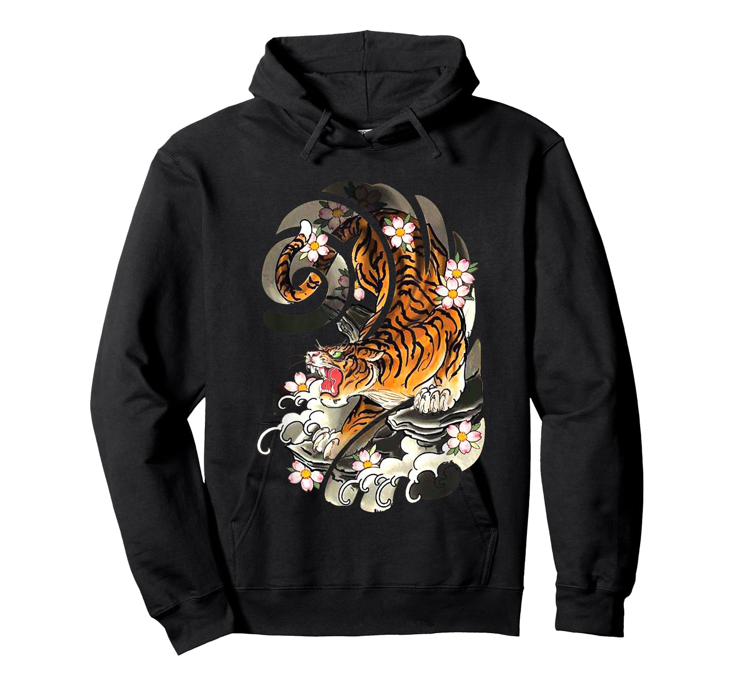 Vintage Japanese Tiger Traditional Asian Cherry Blossom Art T-Shirt Small